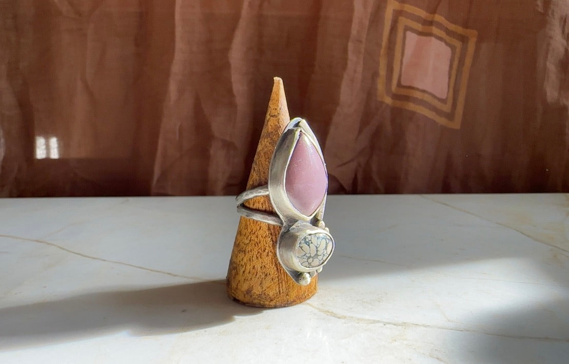 Lilac jasper & Variscite Two Stone Ring