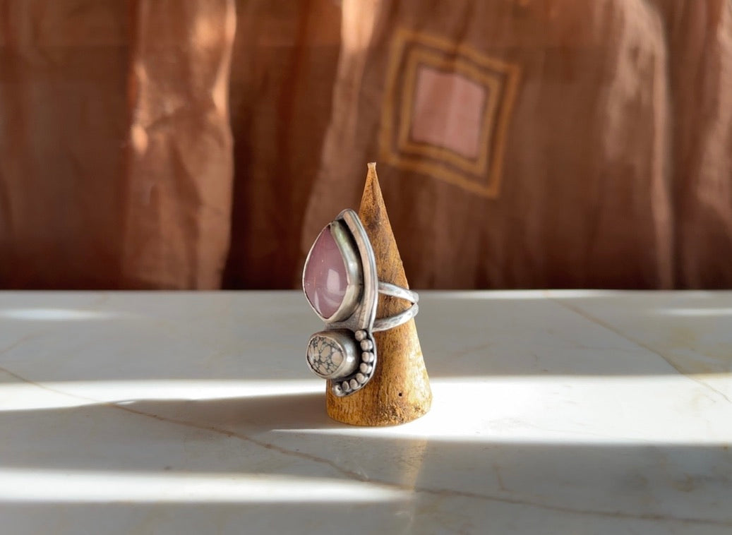 Lilac jasper & Variscite Two Stone Ring
